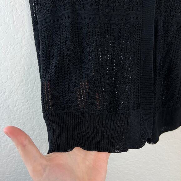 Generation Love Black Pointelle Open Knit Cardigan Small Old Money Quiet Luxury - Picture 4 of 9